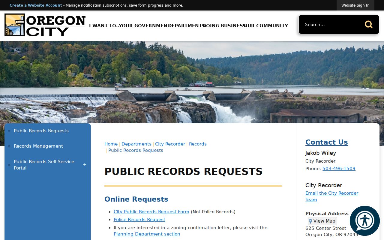 Oregon City residents directory public records request information