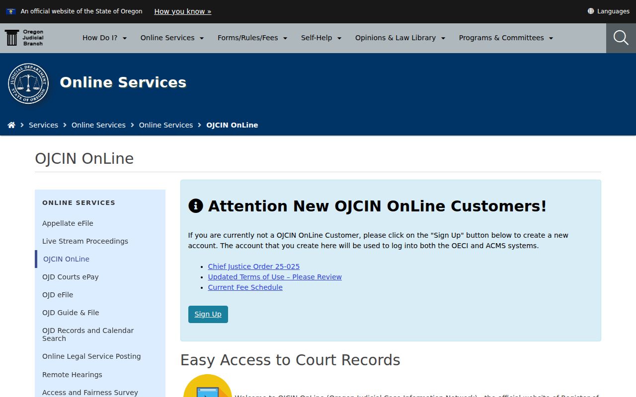 Oregon City residents directory OJCIN court record access