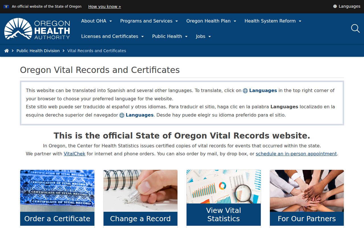 Oregon City residents directory Oregon vital records ordering