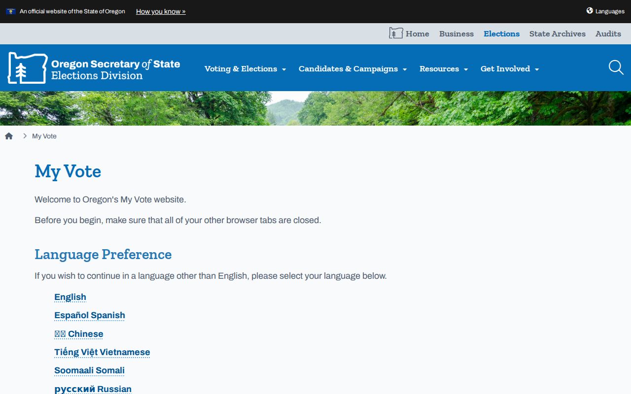Oregon City residents directory Oregon My Vote registration page