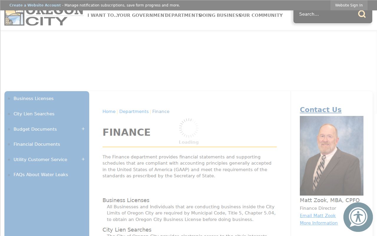 Oregon City neighbors page City Finance lien-search route