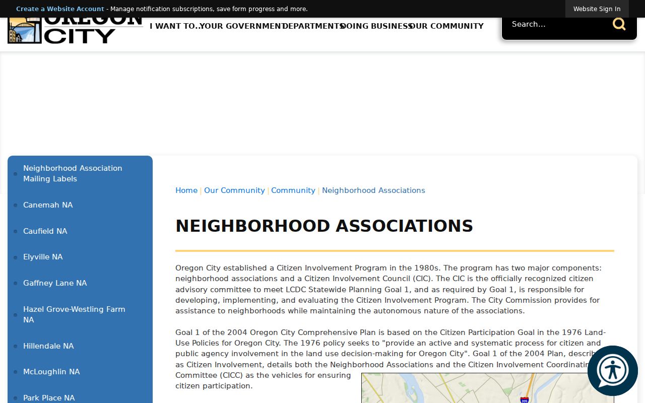 Oregon City neighbors page neighborhood association civic program