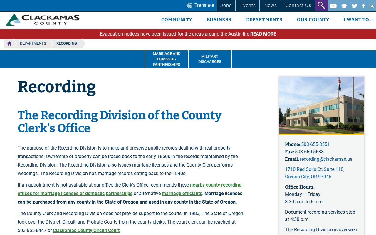 Oregon City past resident Recording Division research access