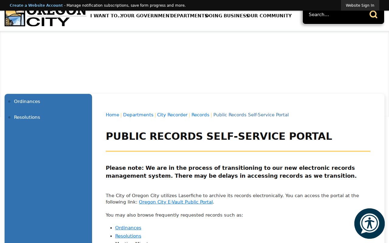 Oregon City past resident Laserfiche archive access source