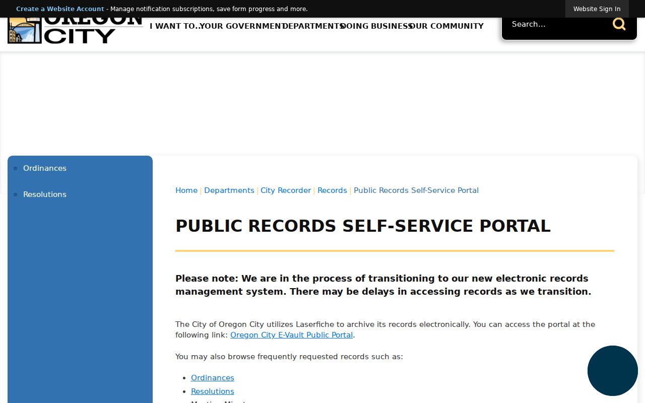 Oregon City past resident WebDrawer archive search source