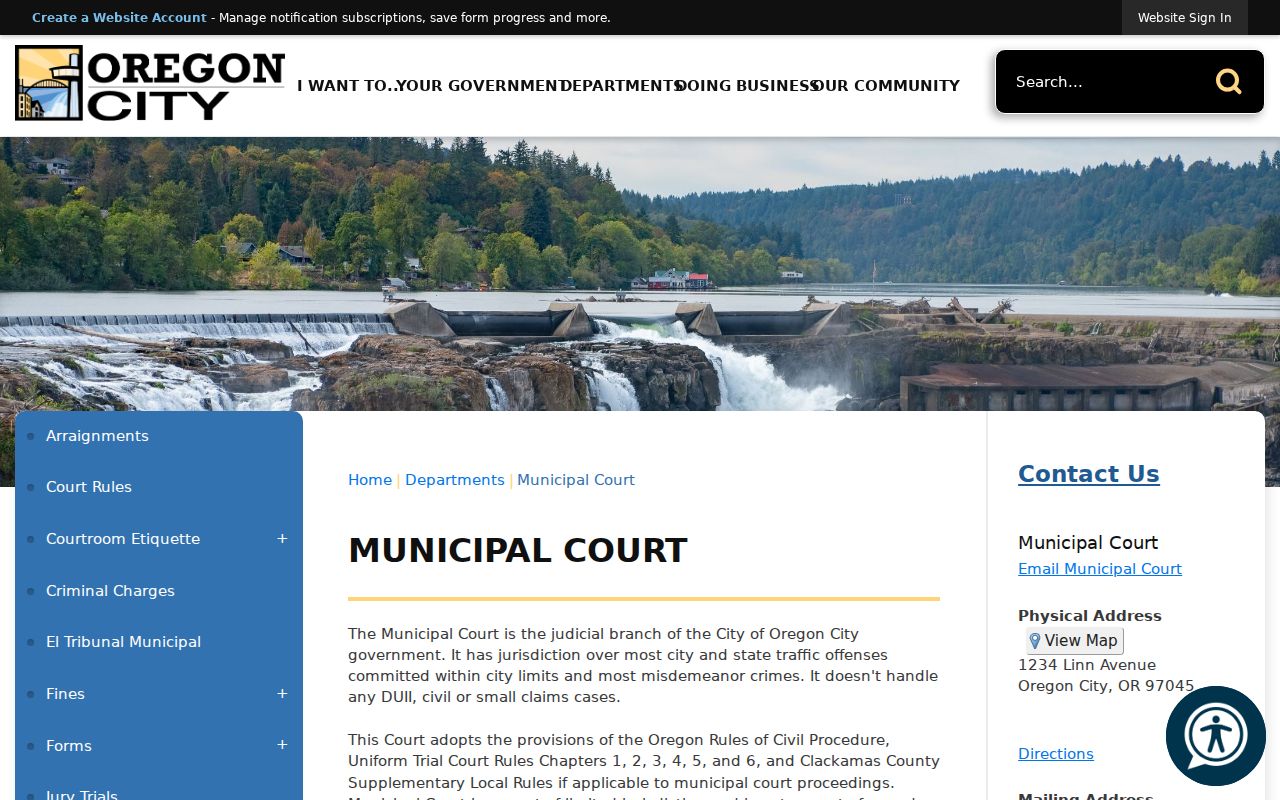 Oregon City resident lookup Municipal Court office and case information