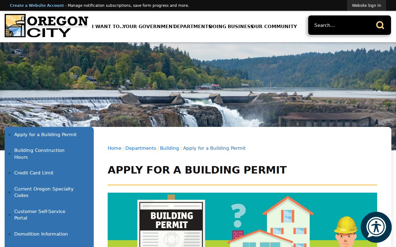 Oregon City street directory Citizen Self Service permit application route