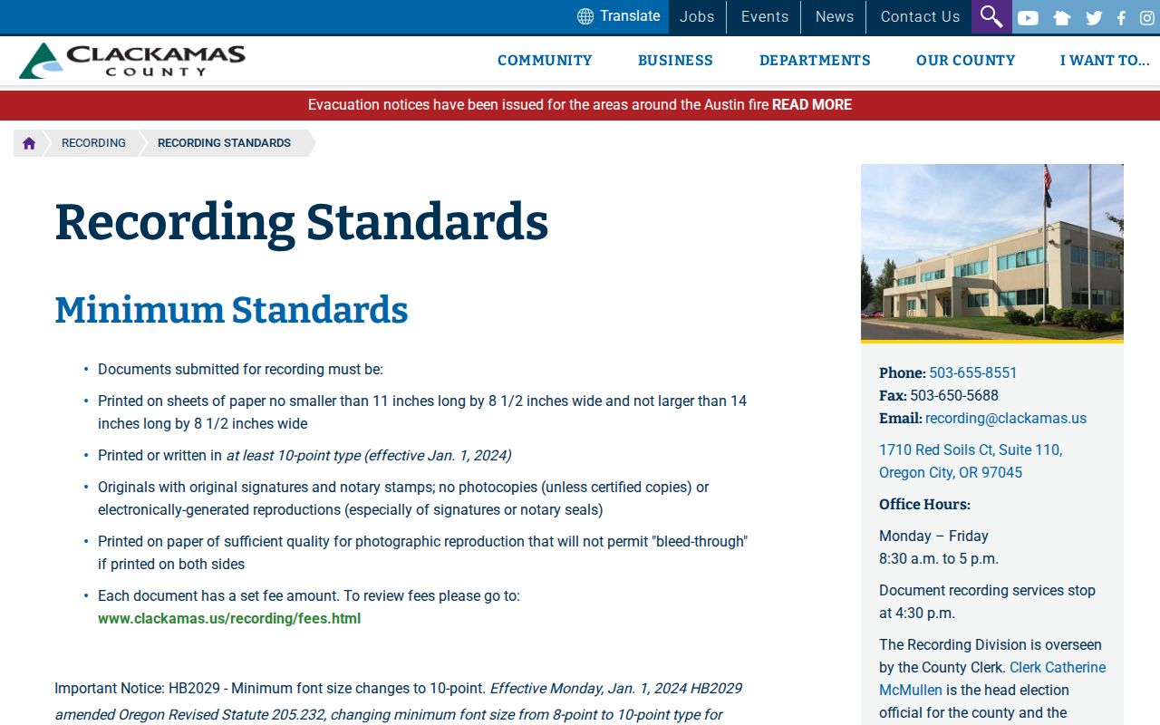 Oregon City street directory legal description and Recording Division requirements